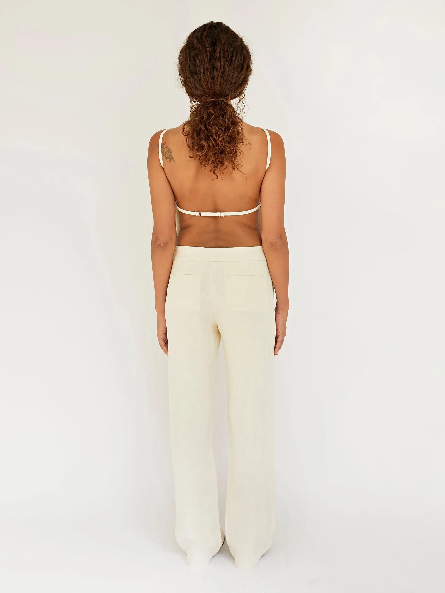 Linen Mid Rise Straight Pants