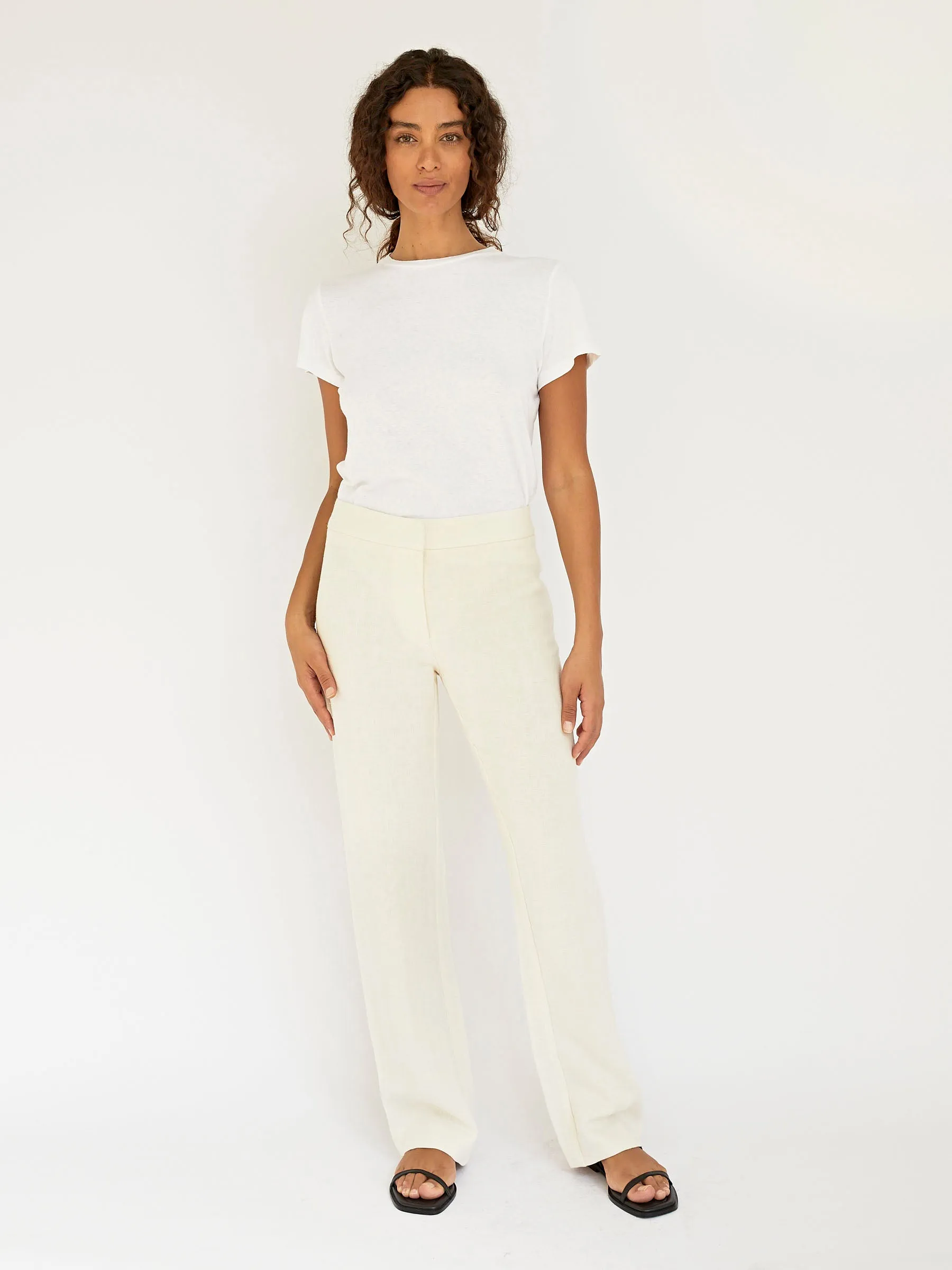 Linen Mid Rise Straight Pants