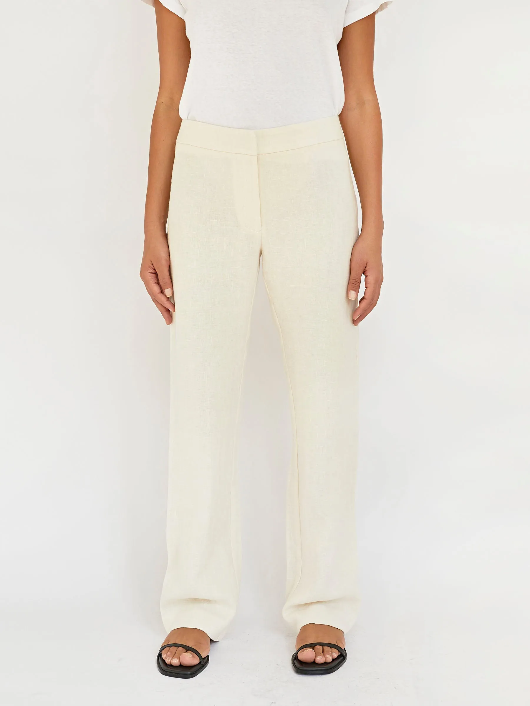 Linen Mid Rise Straight Pants