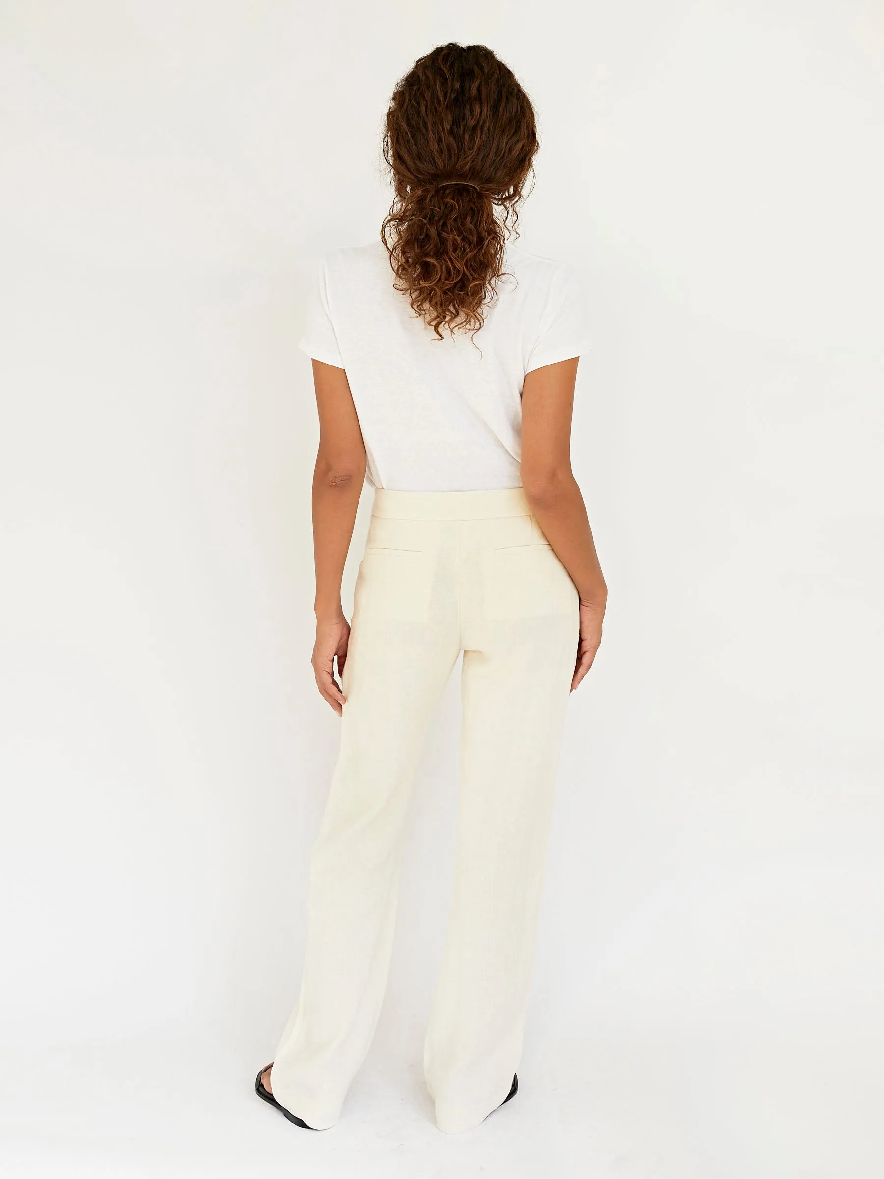 Linen Mid Rise Straight Pants