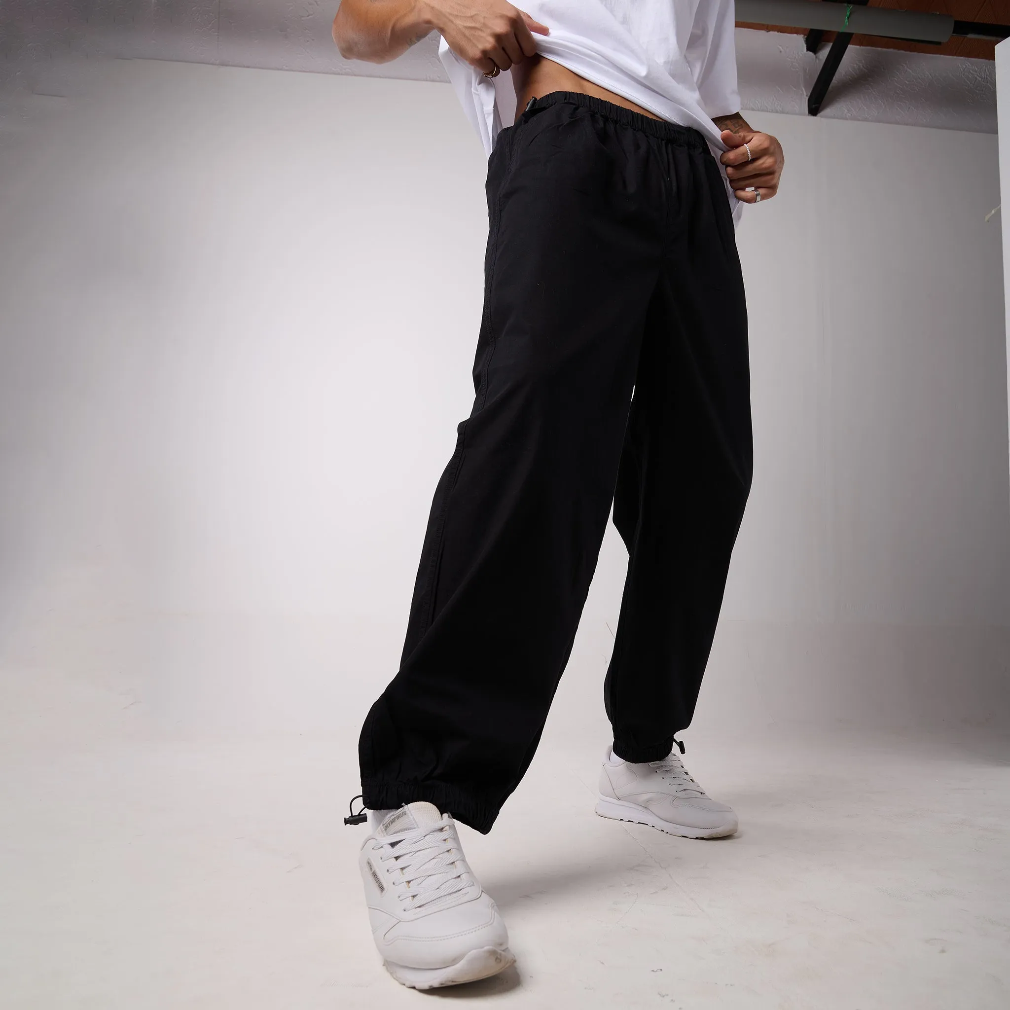 Oversized Parachute Pants for Men in Black