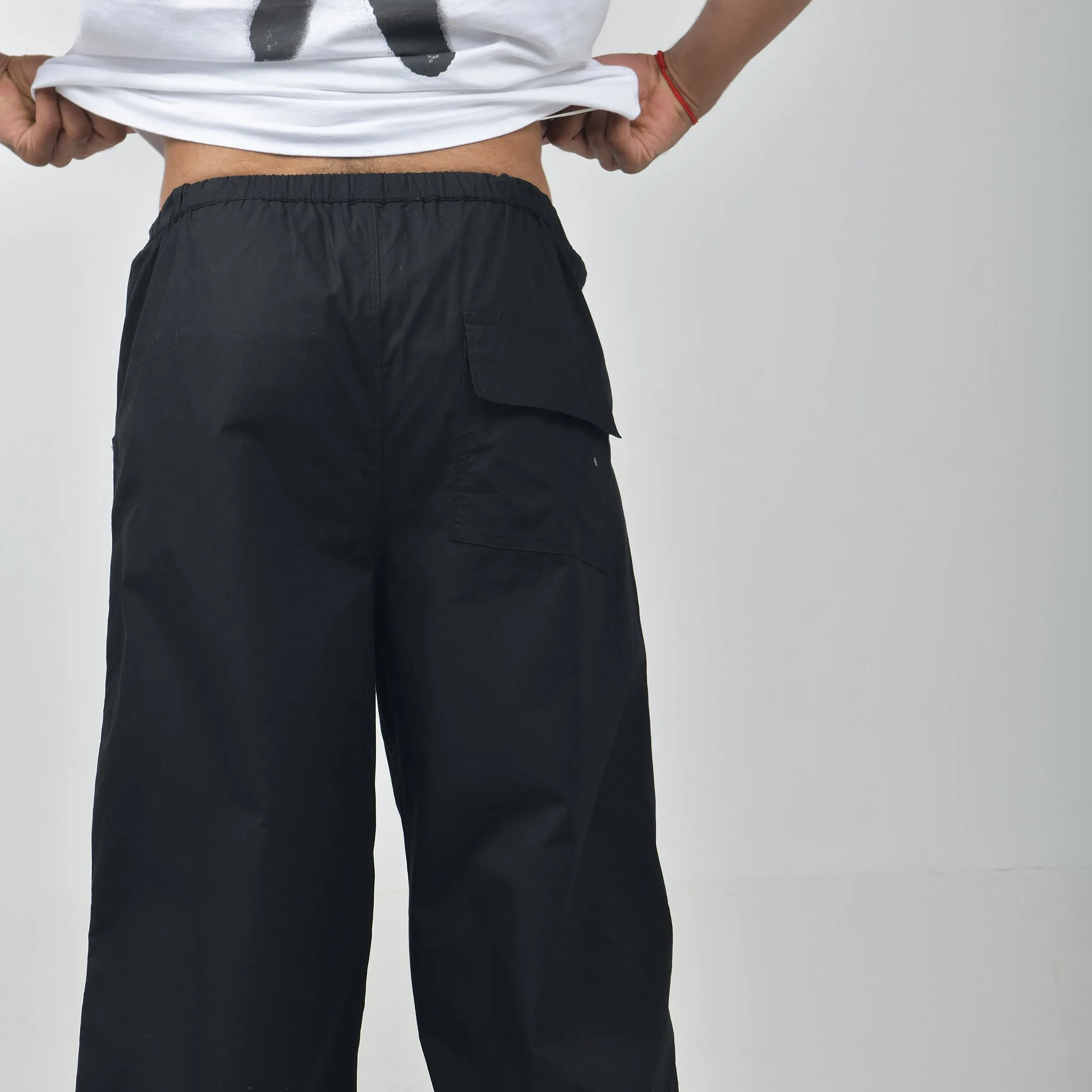 Oversized Parachute Pants for Men in Black