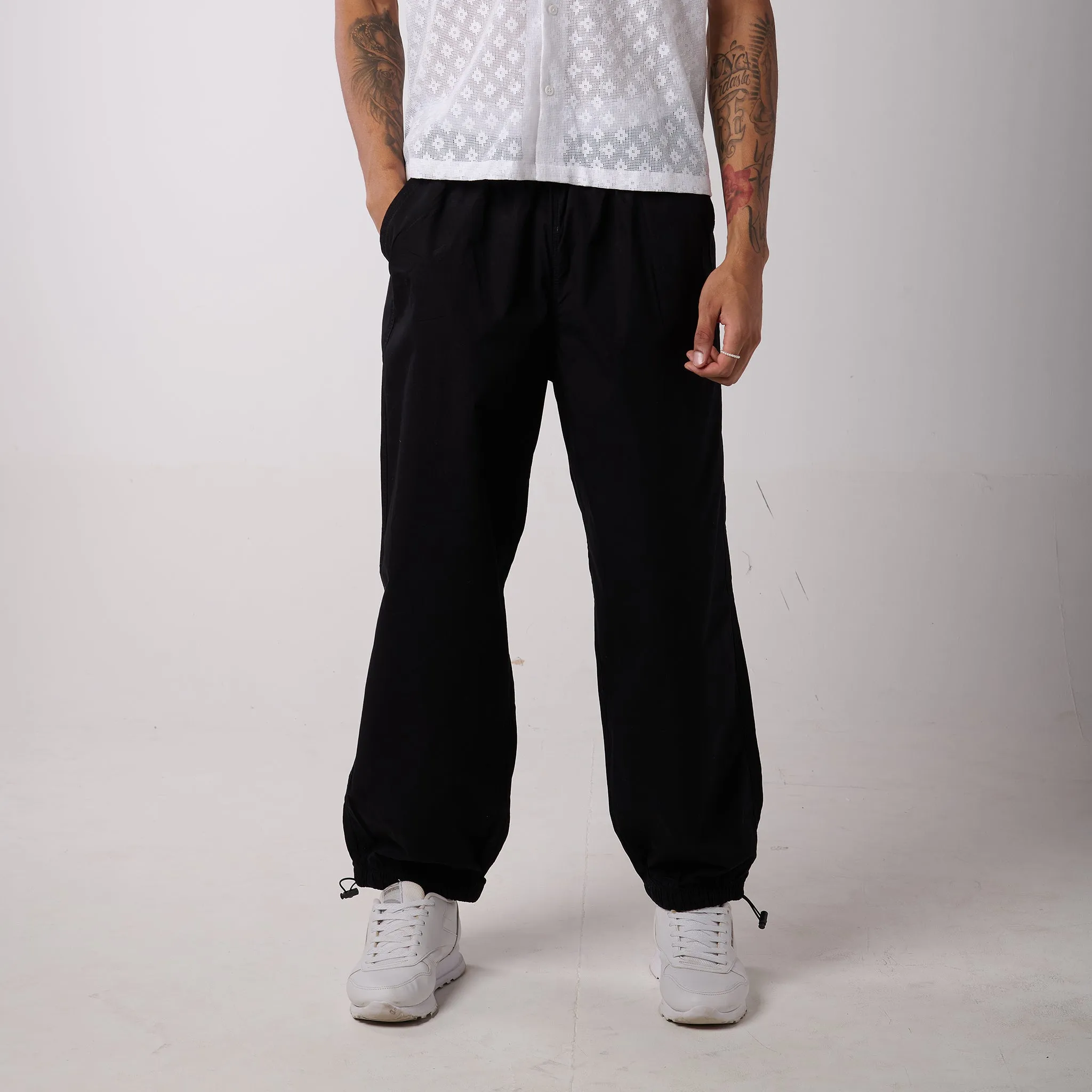 Oversized Parachute Pants for Men in Black