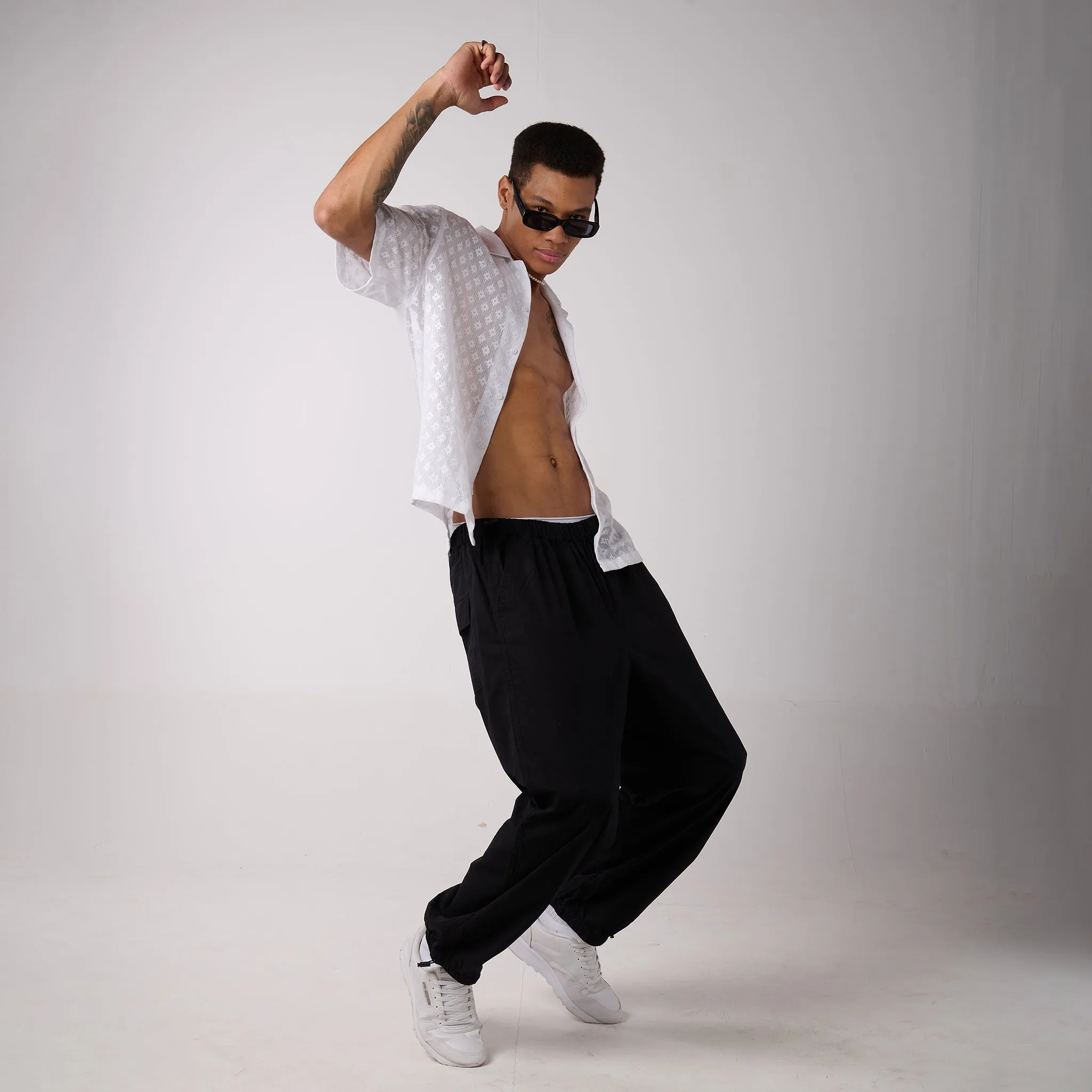 Oversized Parachute Pants for Men in Black