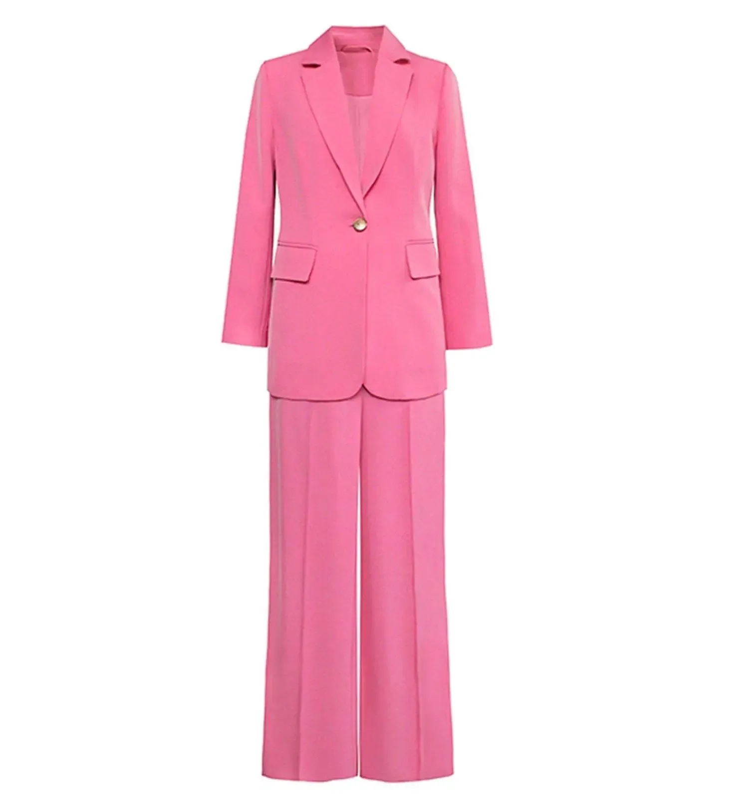 Pink One Button Blazer & Flare Leg Pantsuit