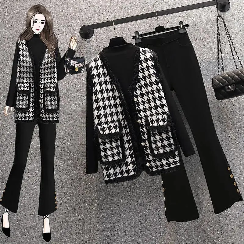 Plaid Women 3 Piece Sweater Set