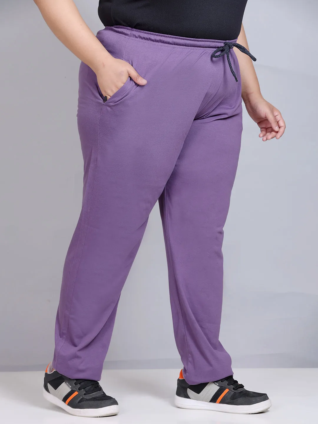 Plus Size Track Pants For Women With One Side Zip Pocket - Lavender