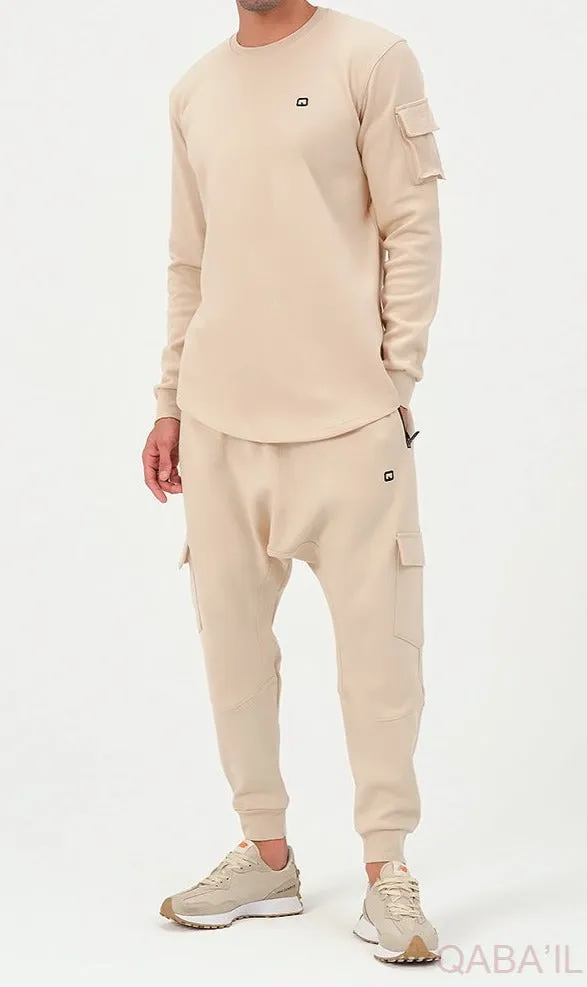 QL Sniper Set Cargo Joggers and Longline Top in Beige