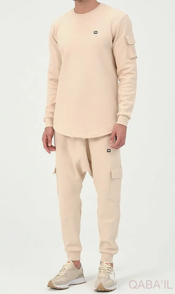 QL Sniper Set Cargo Joggers and Longline Top in Beige