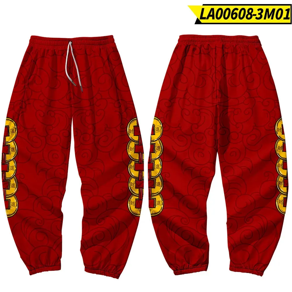 Red Japanese Style Anime Sweatpants Men Multi Pocket Long Cargo Pant Harajuku Hip Hop Jogger Trousers Streetwear Fashion Pants