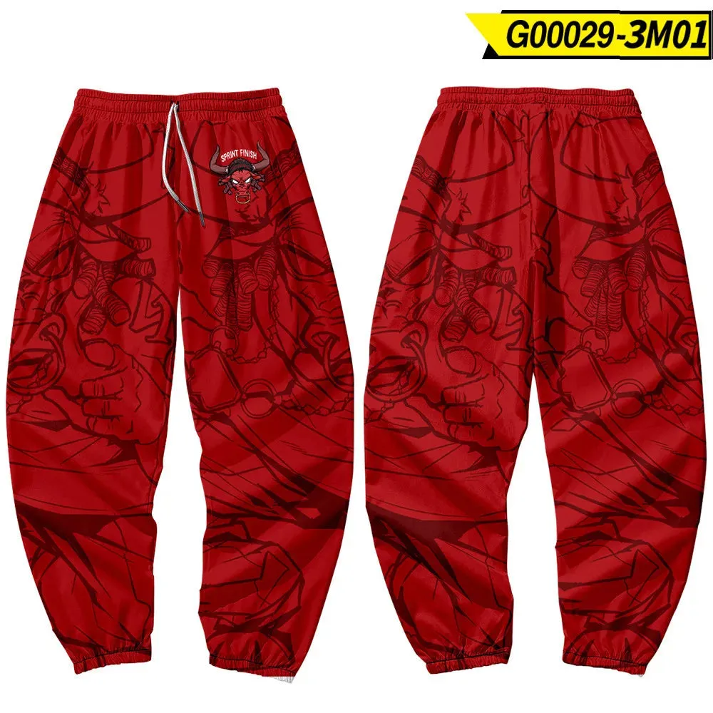 Red Japanese Style Anime Sweatpants Men Multi Pocket Long Cargo Pant Harajuku Hip Hop Jogger Trousers Streetwear Fashion Pants