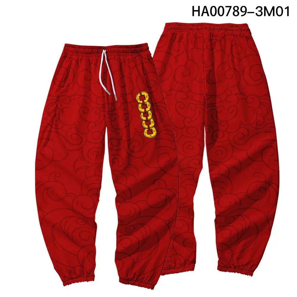 Red Japanese Style Anime Sweatpants Men Multi Pocket Long Cargo Pant Harajuku Hip Hop Jogger Trousers Streetwear Fashion Pants