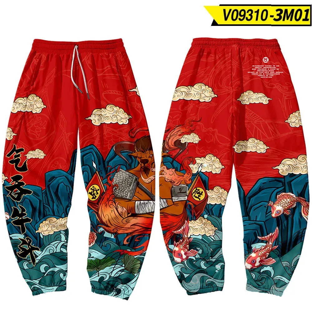 Red Japanese Style Anime Sweatpants Men Multi Pocket Long Cargo Pant Harajuku Hip Hop Jogger Trousers Streetwear Fashion Pants