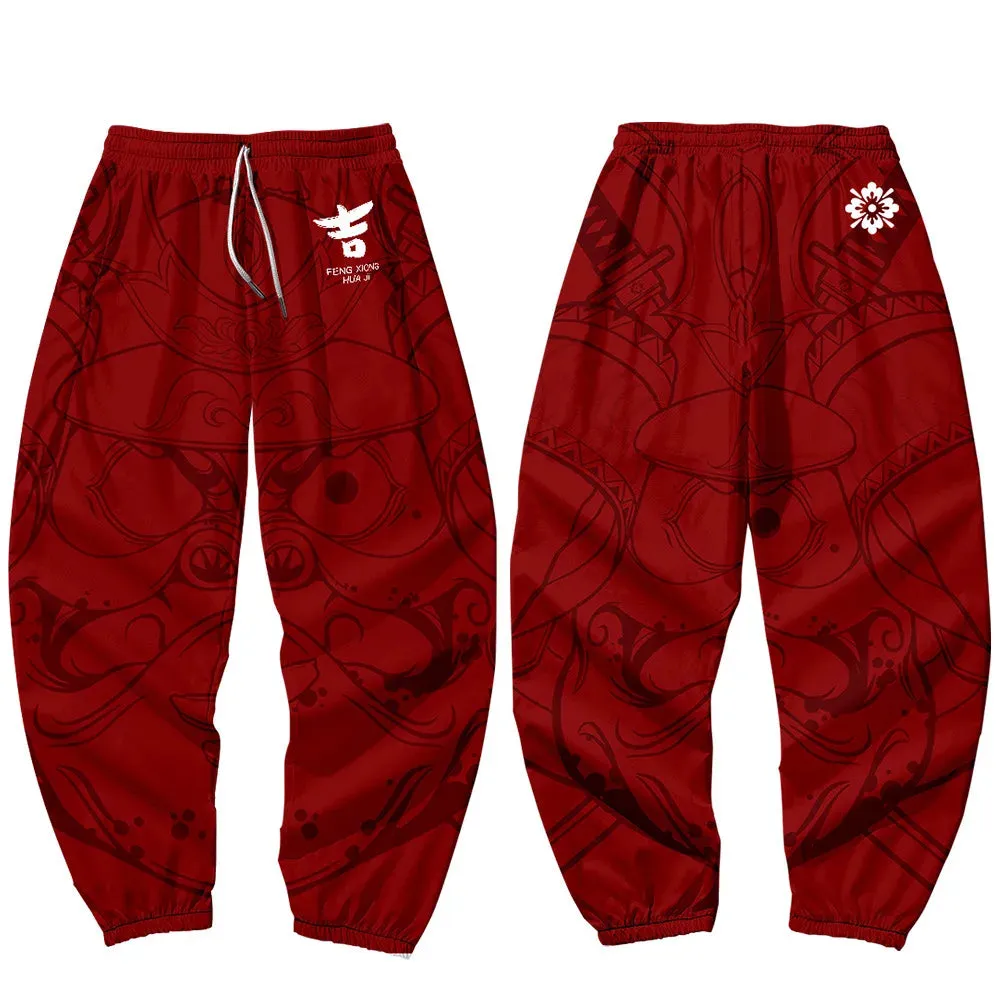 Red Japanese Style Anime Sweatpants Men Multi Pocket Long Cargo Pant Harajuku Hip Hop Jogger Trousers Streetwear Fashion Pants