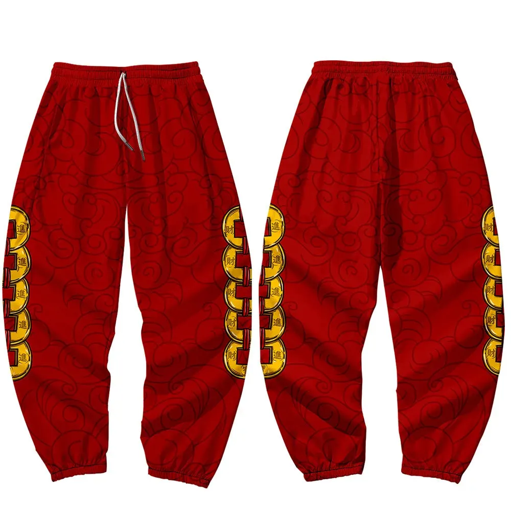 Red Japanese Style Anime Sweatpants Men Multi Pocket Long Cargo Pant Harajuku Hip Hop Jogger Trousers Streetwear Fashion Pants