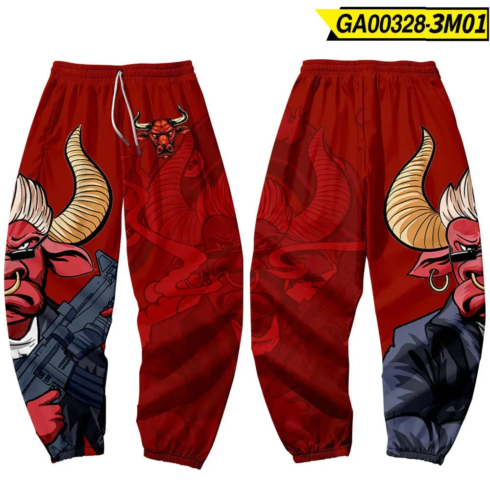 Red Japanese Style Anime Sweatpants Men Multi Pocket Long Cargo Pant Harajuku Hip Hop Jogger Trousers Streetwear Fashion Pants