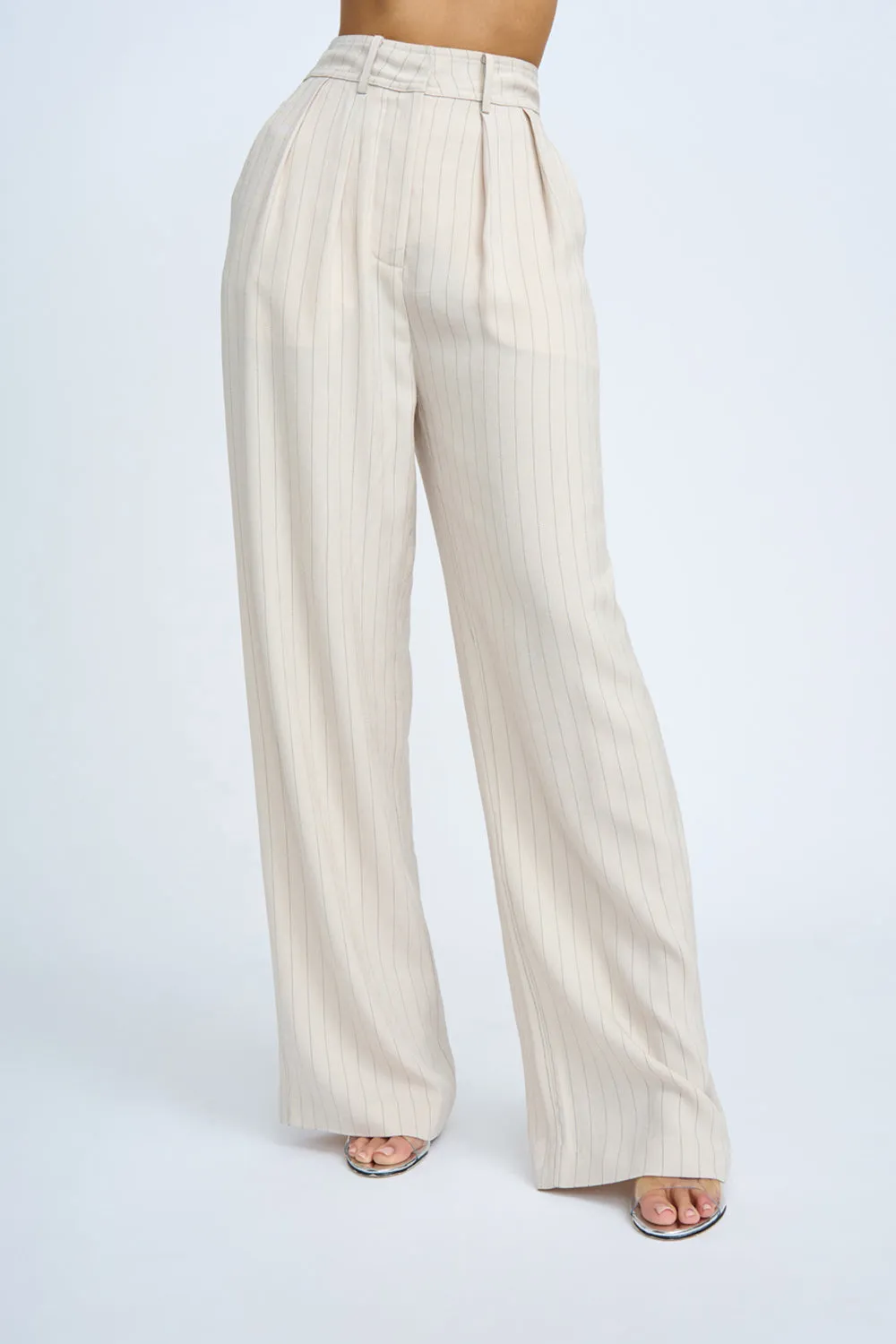 Rumi Pinstripe Pleat Front Pant | Final Sale - Oat Black Pinstripe