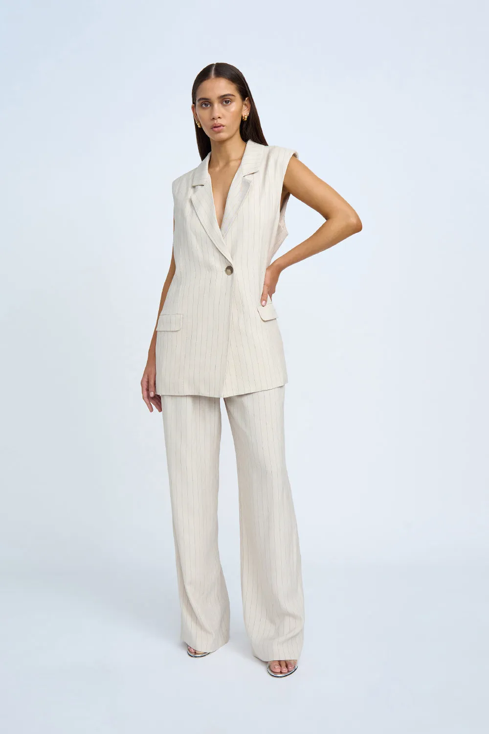 Rumi Pinstripe Pleat Front Pant | Final Sale - Oat Black Pinstripe