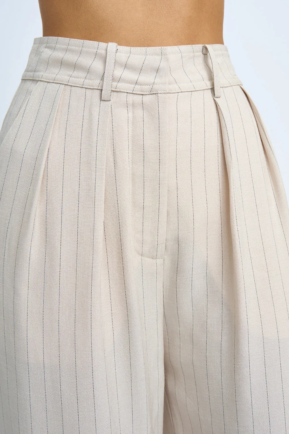 Rumi Pinstripe Pleat Front Pant | Final Sale - Oat Black Pinstripe