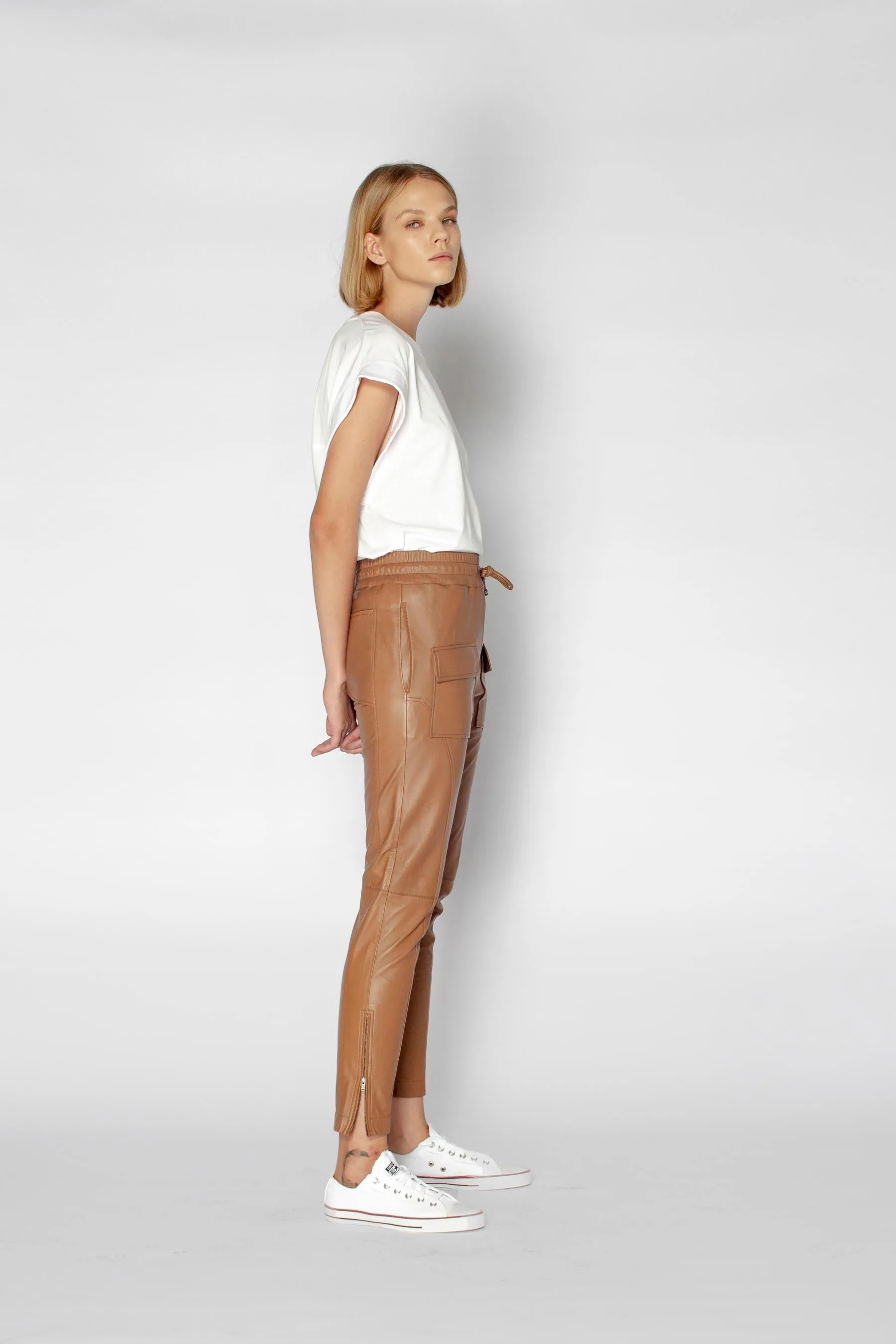 RYDER LEATHER CARGO PANT - CARAMEL