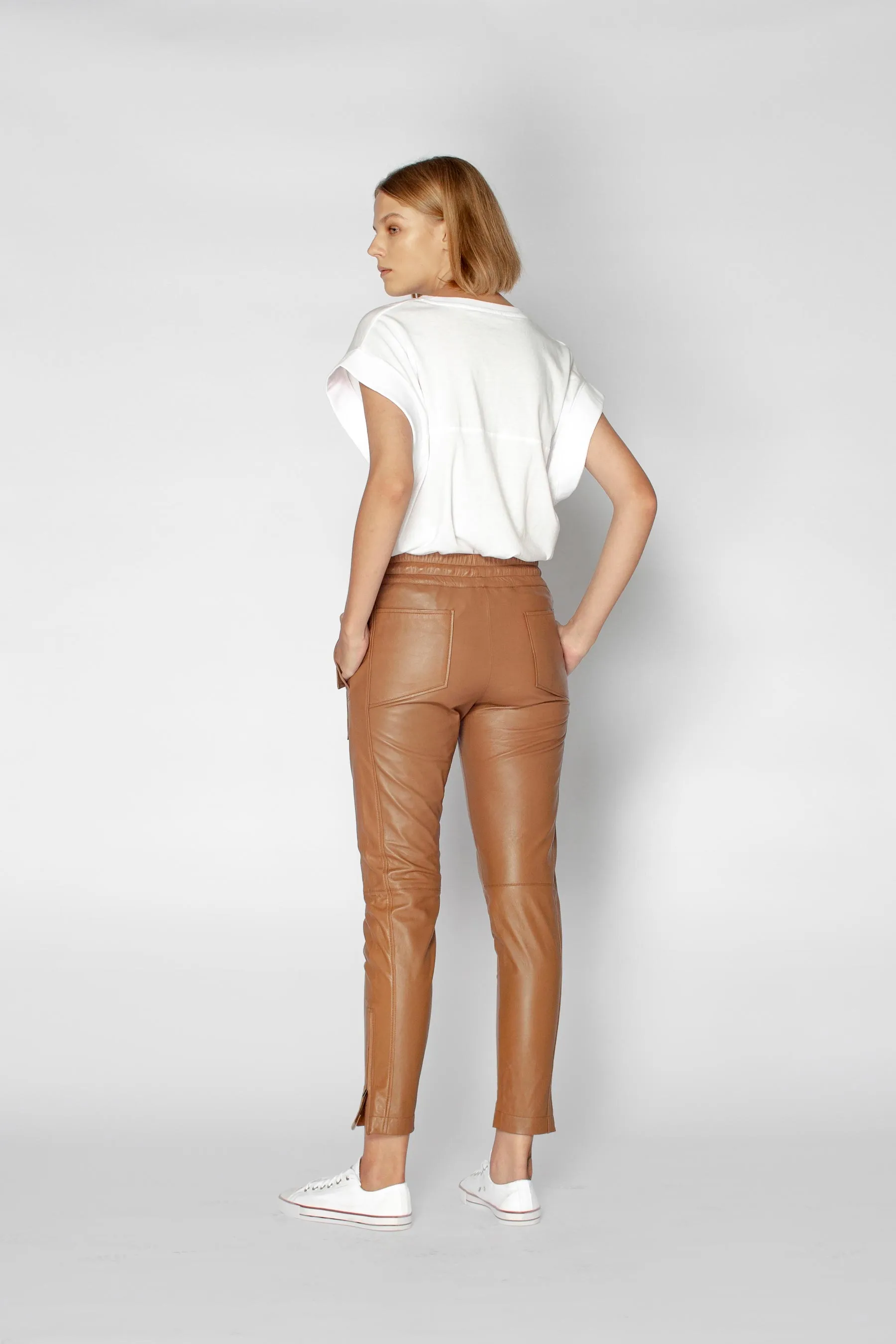 RYDER LEATHER CARGO PANT - CARAMEL