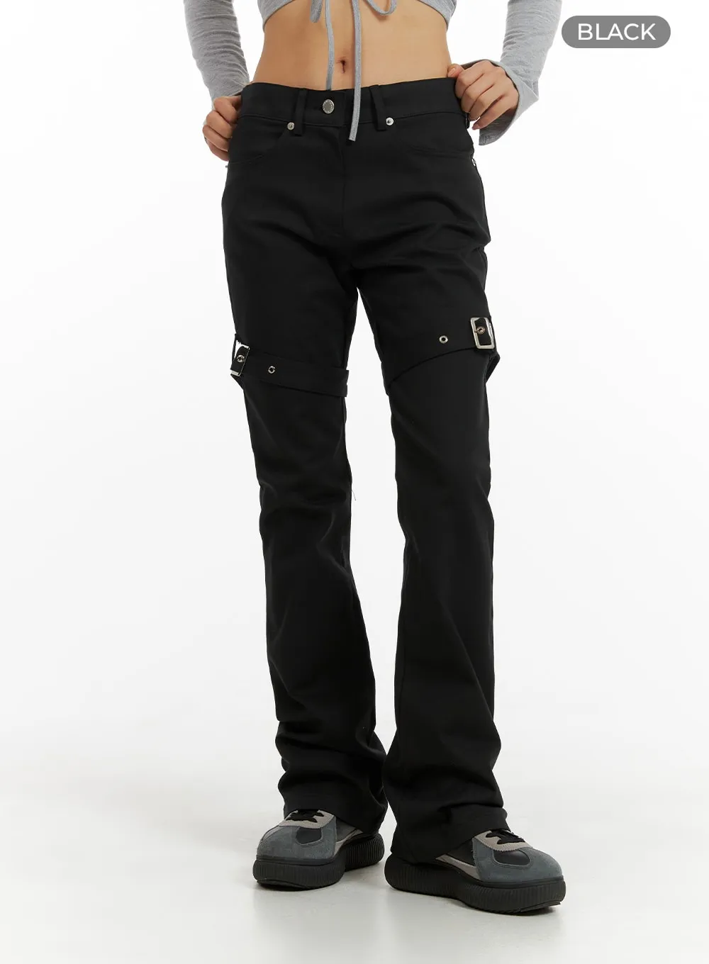 Slim Fit Buckle Bootcut Pants CF429