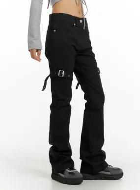 Slim Fit Buckle Bootcut Pants CF429