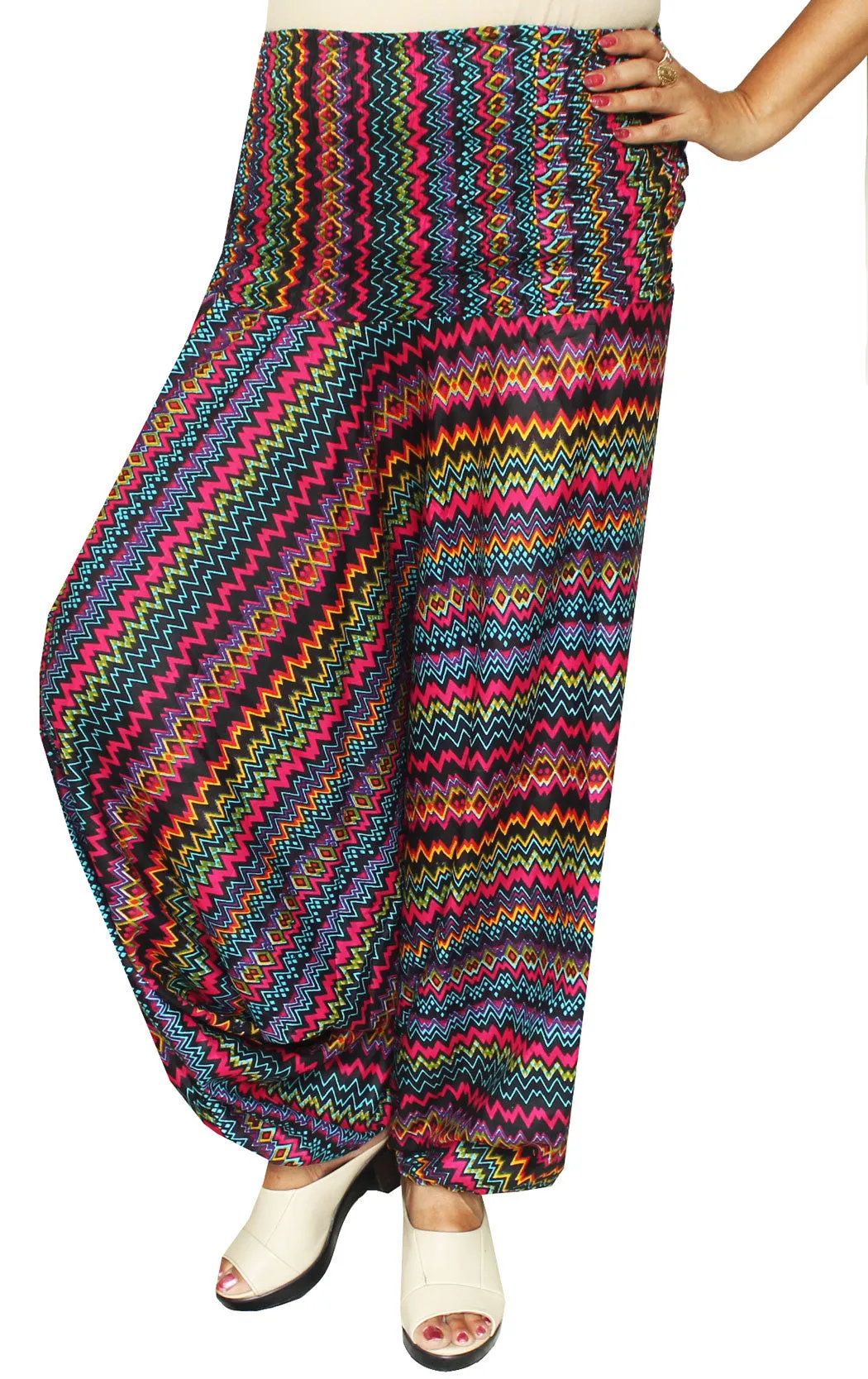 Smocked Waist Hippie Rayon Womens Harem Pants (Multicolor)