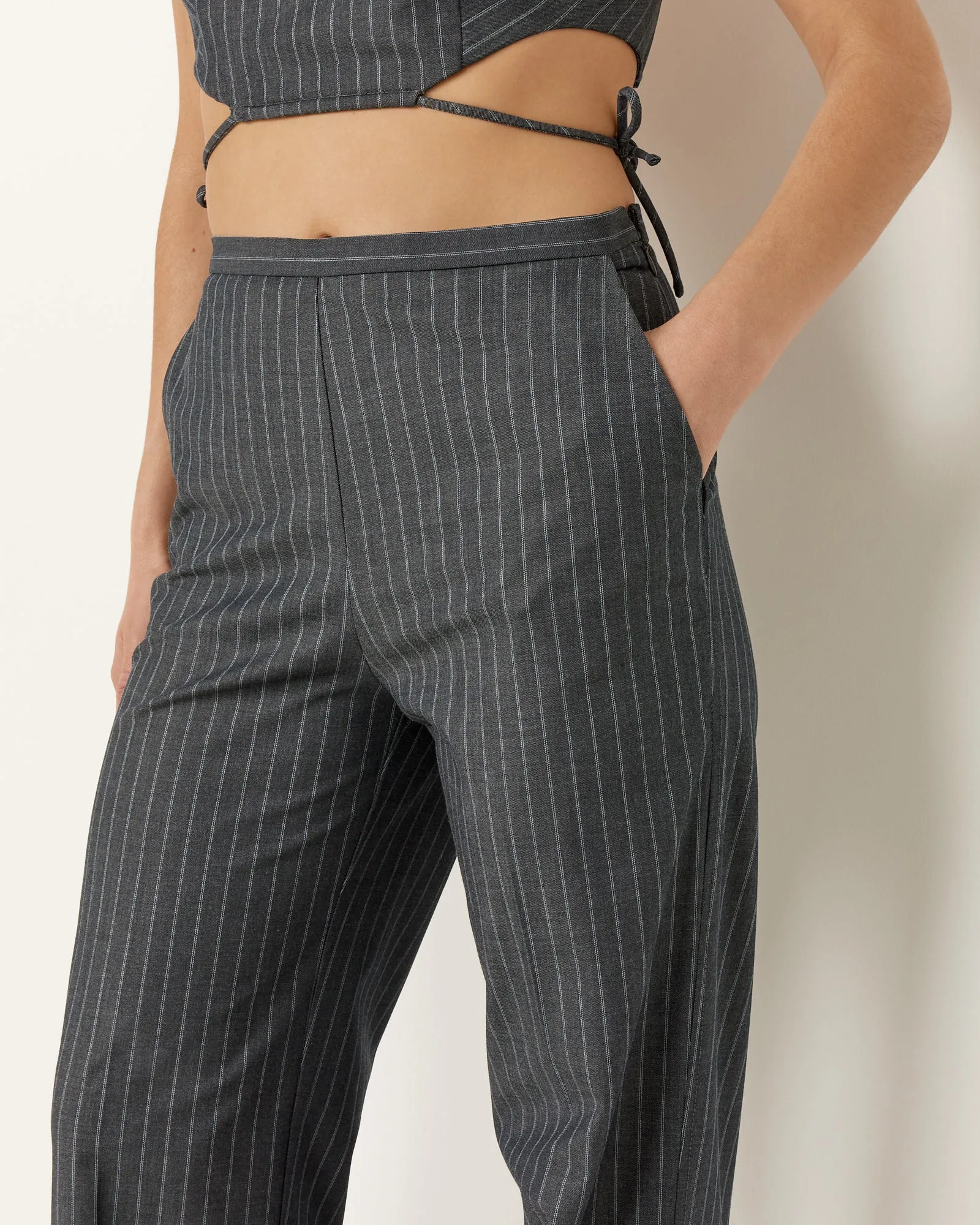 Stretch Stripe Mid Waist Pant