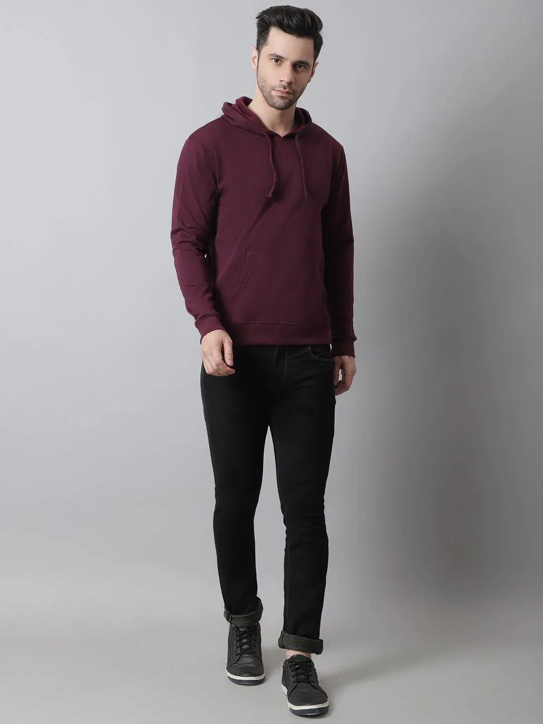 Style Quotient Men Maroon Hooded Sweatshirt