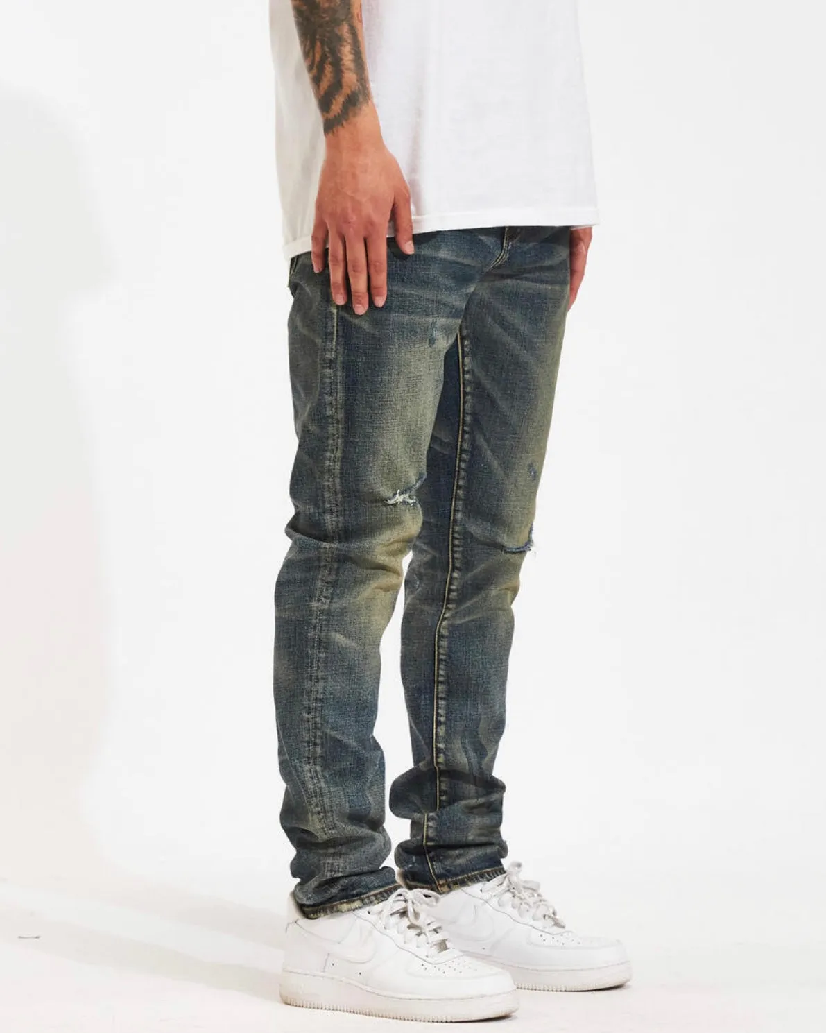 Washed Knee Ripped Denim