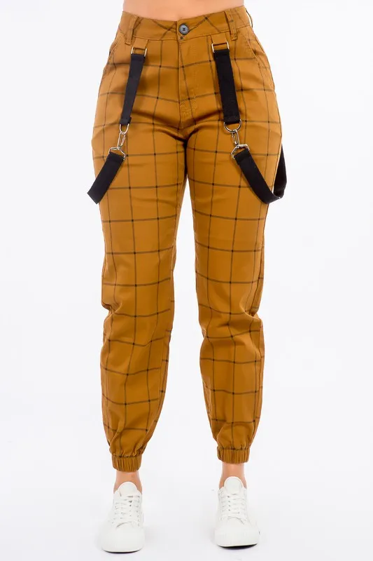 Women's Grid Print Cargo Twill Joggers