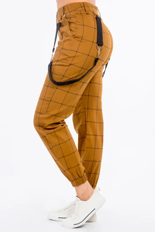 Women's Grid Print Cargo Twill Joggers