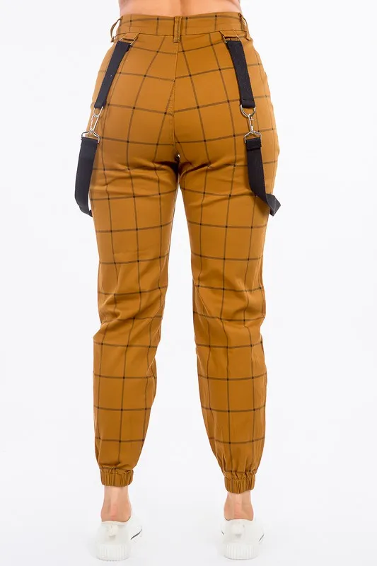 Women's Grid Print Cargo Twill Joggers