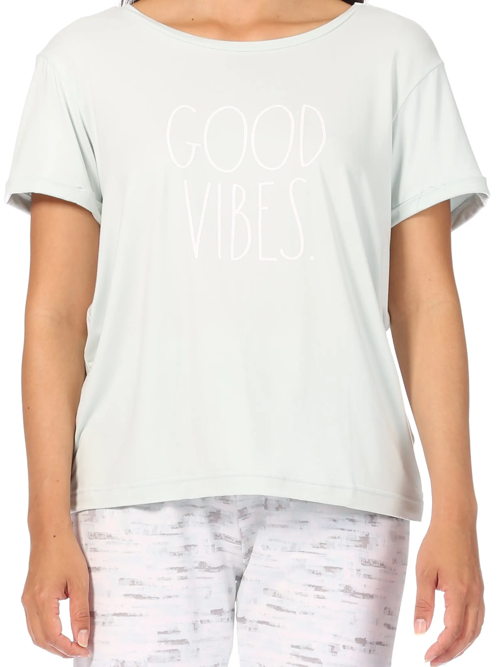 Women's "GOOD VIBES" Short Sleeve Top and Drawstring Pant Pajama Set